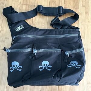 DIAPER DUDE Men's Dad Black Diaper Bag Messenger Crossbody Skulls Crossbones